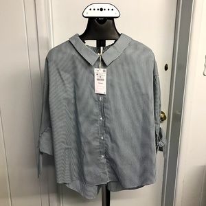 Zara Green Striped Shirt with details